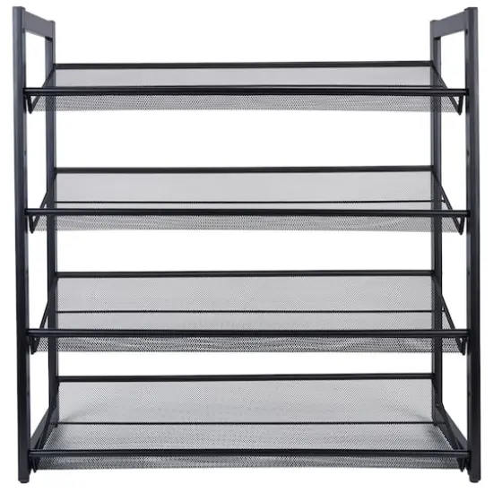 Organize It All Black 30" Wide 4 Tier Adjustable Mesh Shoe Rack {1}