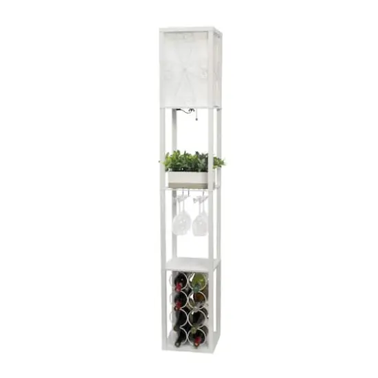 Simple Designs&trade; Floor Lamp Storage Shelf and Wine Rack with Linen Shade White {8}