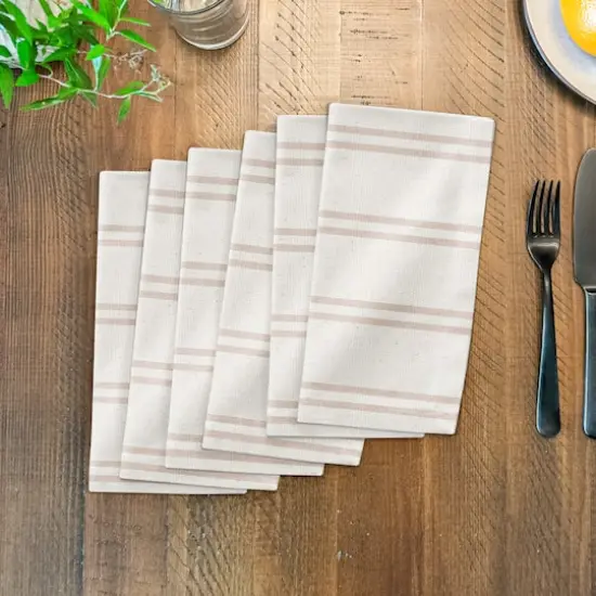 Double Stripe Cotton Twill Napkin Blush/White {4}