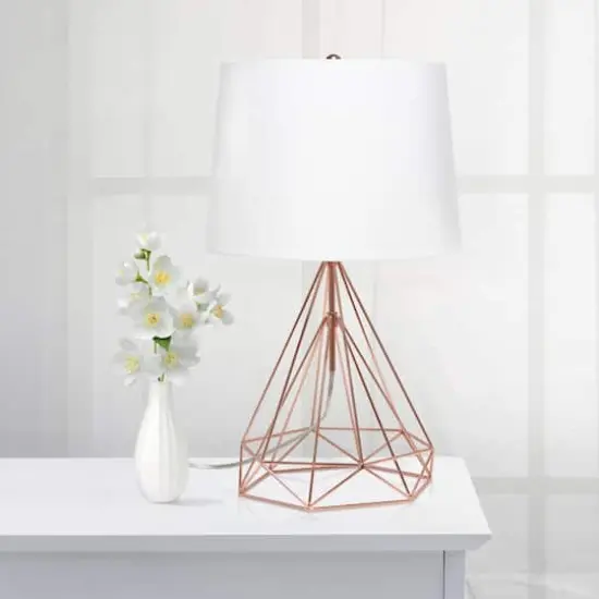 Lalia Home 23.5" Geometric Wired Table Lamp with Fabric Shade Rose Gold {5}