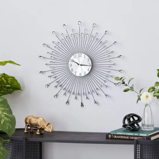 Silver Metal Modern Wall Clock, 23" x 23" x 2" {9}