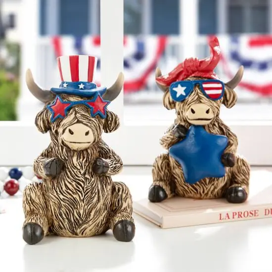 Glitzhome&reg; Patriotic Americana Highland Cow Table D&eacute;cor {7}
