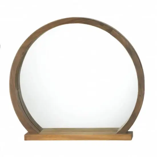 Round Wooden Mirror with Shelf {1}