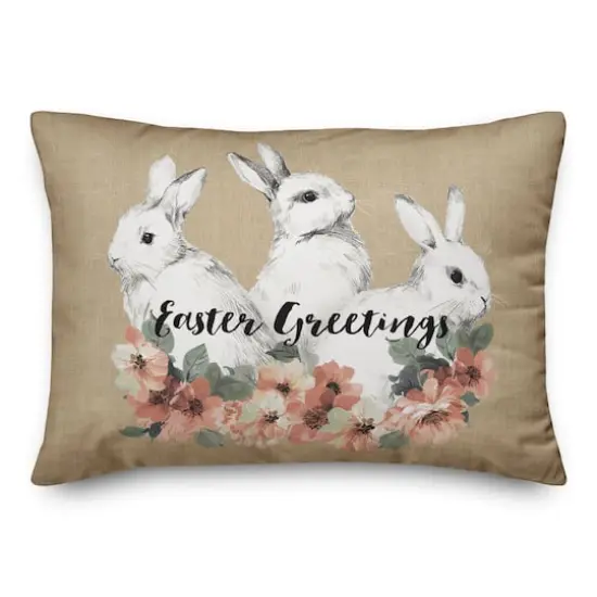 Sketched Bunnies On White Pillow 14" x 20" Throw Pillow {1}
