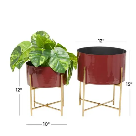 Red Modern Planter, Set of 2" 15", 12" {8}