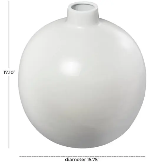 17" Modern Round Ceramic Vase White {6}
