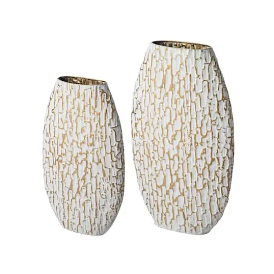 Glitzhome&reg; Gold & White Oval Textured Metal Floor Vases Set {1}