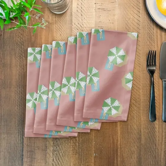 Umbrella Print Cotton Twill Napkin Green and Pink {4}