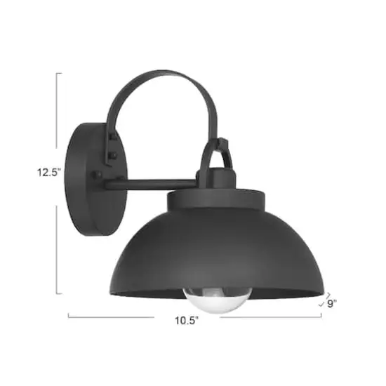 Hello Honey&reg; Easton Matte Black Modern Farmhouse Metal Shade & Exposed Bulb Wall Mounted Outdoor Light {5}