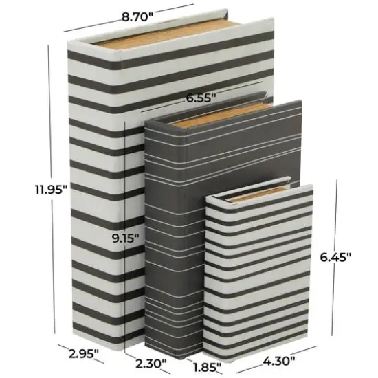 Black & White Stripe Faux Leather Faux Book Box with Striped Patterns Set  {7}
