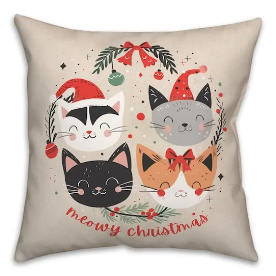 Meowy Christmas 18" x 18" Spun Poly Pillow {1}