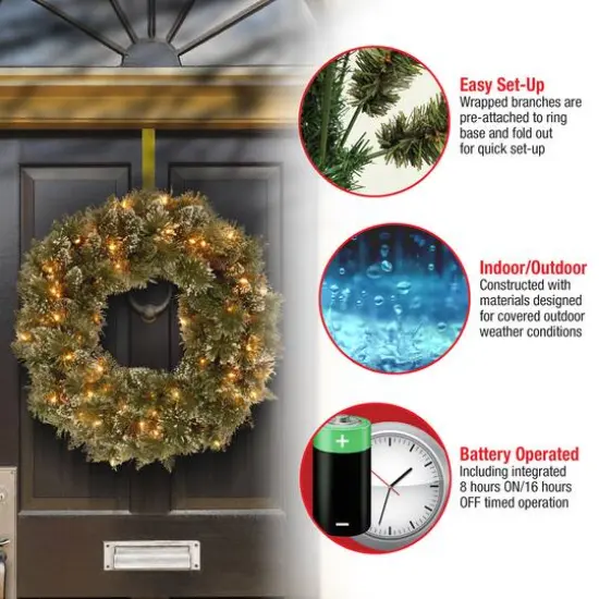 24" Glittery Bristle&reg; Pine Wreath with Pine Cones & Warm White LED Lights {7}