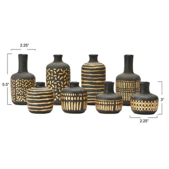 Hello Honey&reg; Black & Gold Decorative Stoneware Vase Set {4}