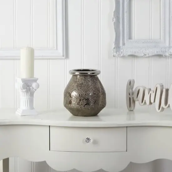 9.5" Textured Bronze Vase with Silver Rim {4}
