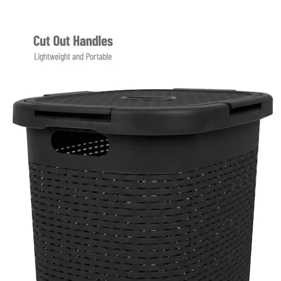 Mind Reader 60L Ventilated Slim Laundry Hamper with Cut Out Handles & Attached Hinged Lid, 2ct. Black {5}