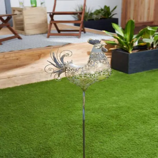 35.5" Gold Rooster Garden Stake {8}