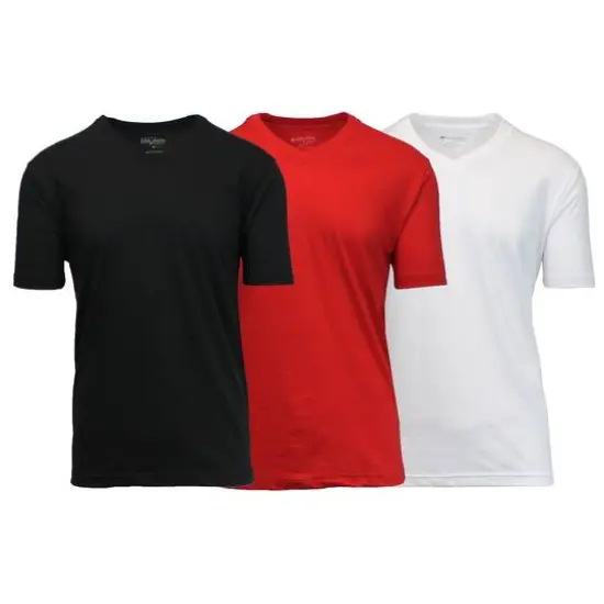 Galaxy by Harvic Men's Short Sleeve V-Neck T-Shirt 3 Pack Black/Red/White {1}