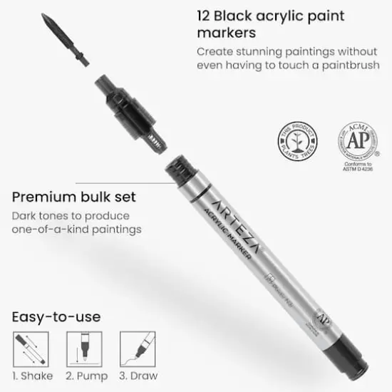 Arteza&reg; Black Extra Fine Acrylic Paint Markers, 12ct. {3}