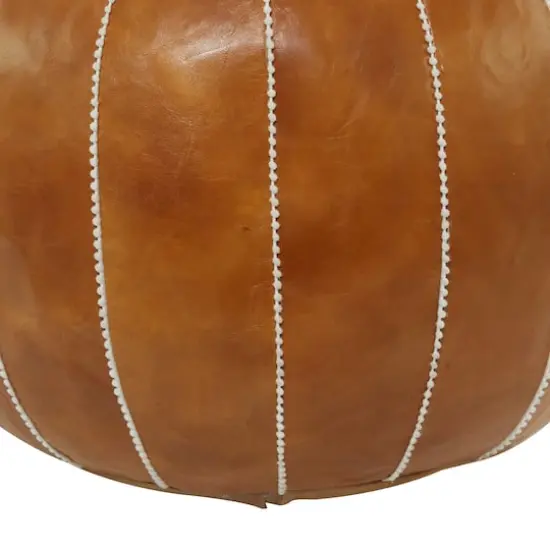 Light Brown Leather Bohemian Pouf, 24" x 24" x 18" {5}