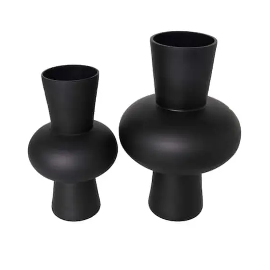 Black Glass Trumpet Vase Set {1}