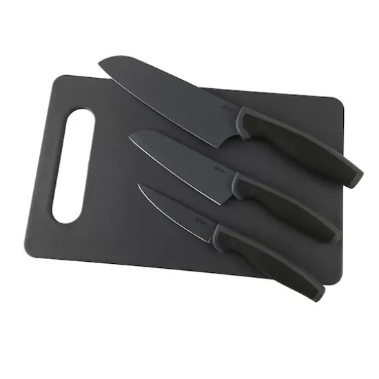 Oster Slice Craft 4-Piece Black Cutlery Knife Set with Cutting Board {3}