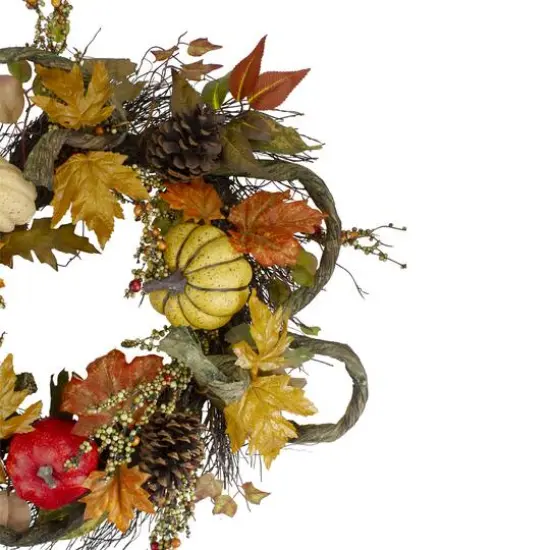24" Sunflower, Pumpkin & Pinecone Fall Harvest Wreath {4}