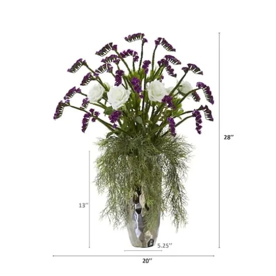 28" Rose Artificial Arrangement in Silver Vase {3}