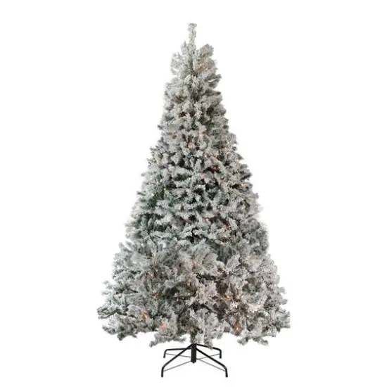 7.5ft. Pre-Lit Heavily Flocked Pine Artificial Christmas Tree, Clear Lights {1}