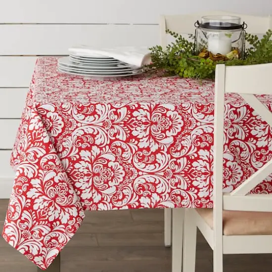 Tango Red Damask Tablecloth 60" x 84" {5}