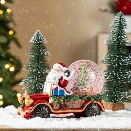 Glitzhome&reg; 100mm Christmas Resin Lighted Musical Snowflakes Santa Car Waterglobe {4}