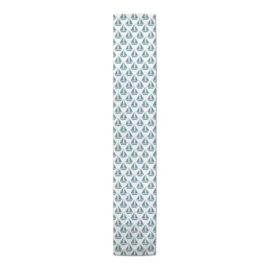 Sailboats Indoor/Outdoor Table Runner Light Blue on White {1}