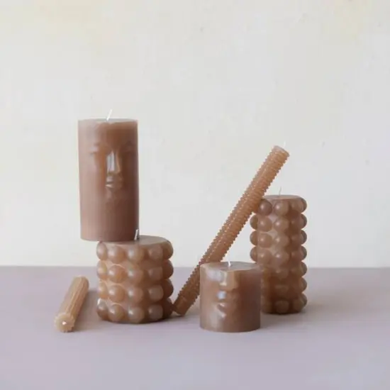 Hello Honey&reg; Unscented Hobnail Pillar Candle Capuccino {4}