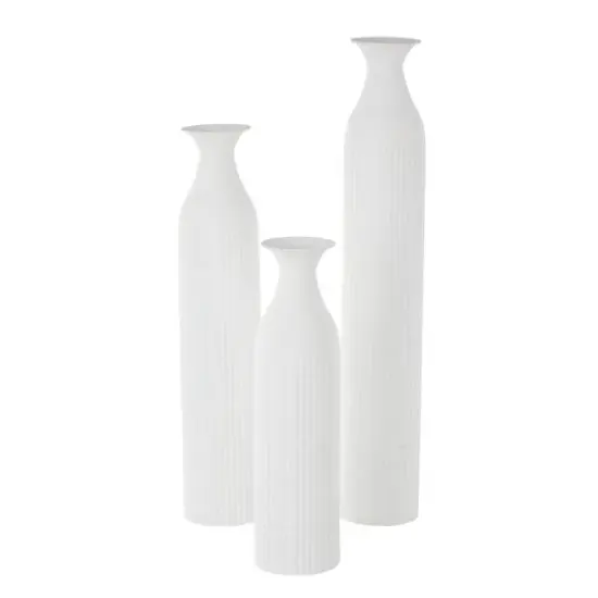 White Ribbed Floor Metal Vase Set {4}