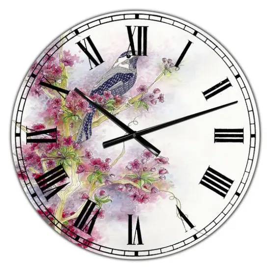 Designart Cherry Blossom Days Large Cottage Wall Clock {1}
