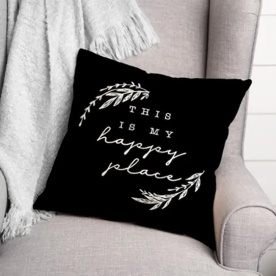 18" x 18" Happy Place Versatile Throw Pillow Black {3}