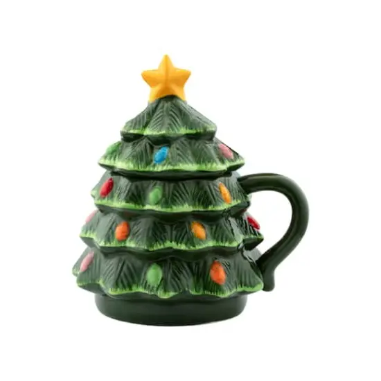Mr. Christmas 16oz. Green Nostalgic Ceramic Tree Lidded Mug {1}