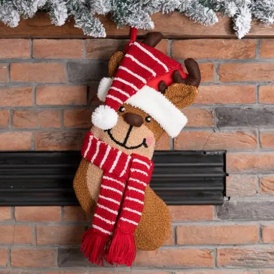 Glitzhome&reg; 19" 3D Reindeer Hooked Stocking {3}