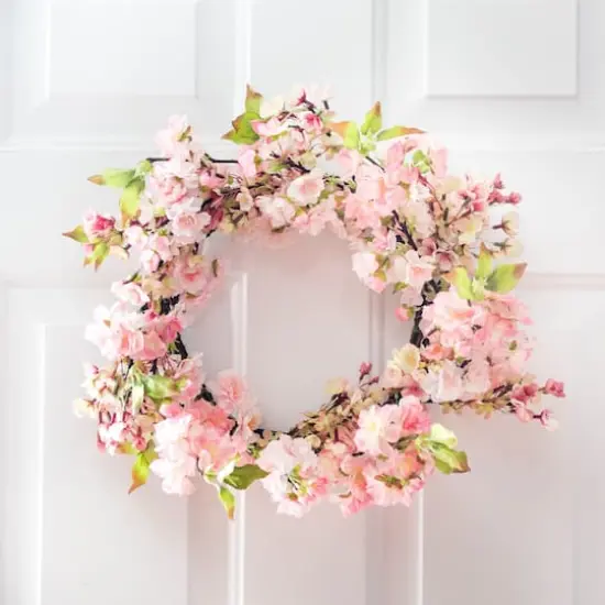 24" Pink Cherry Blossom Wreath {5}