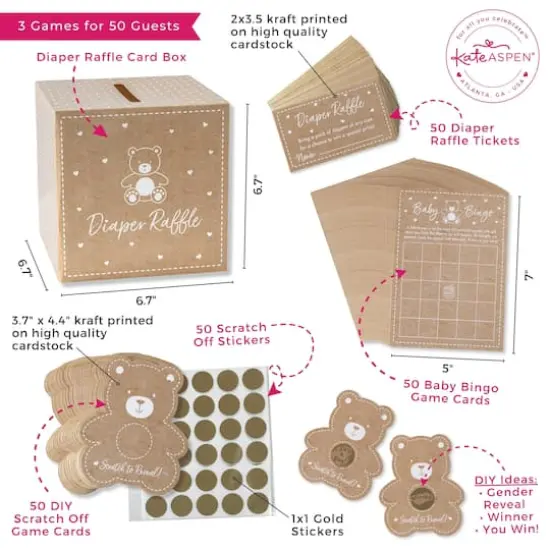 Kate Aspen&reg; Kraft Bear Diaper Raffle & Scratch Off Game Set {7}