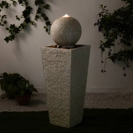 Glitzhome&reg; 3.5ft LED Pedestal & Sphere Outdoor Fountain Light Gray {6}