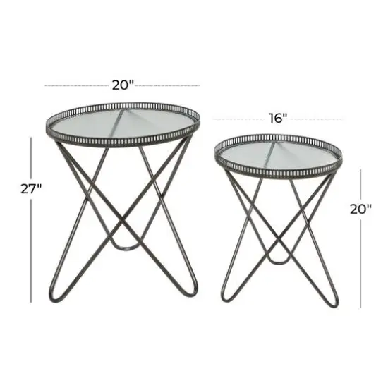 Gray Round Metal Industrial Accent Table Set {7}