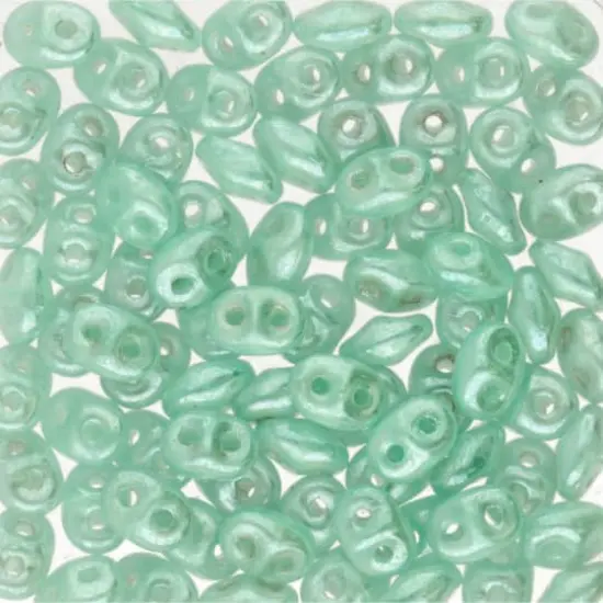 Superduo Two-Hole Czech Glass Beads Silk Green Aqua White Luster {1}