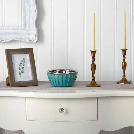 3.5" Teal Vase with Silver Burnishing {1}