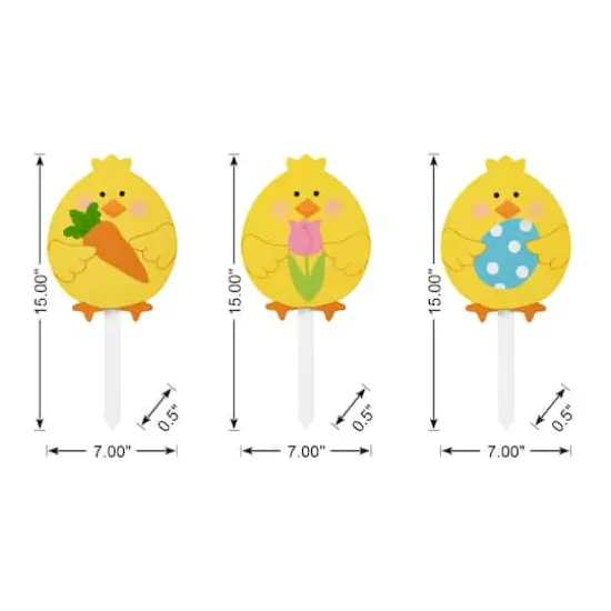 Glitzhome&reg; 15" Set of 3 Easter Wooden Chick Pick or Yard Stake {8}