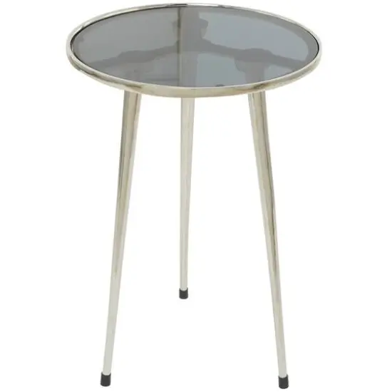 22" Aluminum Tripod Legs Accent Table with Shaded Glass Top Silver {6}