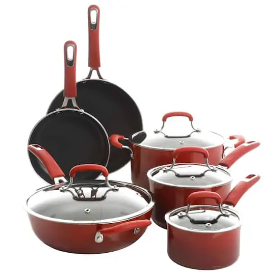 Kenmore&reg; Elite Andover 10-Piece Red Gradient Nonstick Aluminum Cookware Set {1}