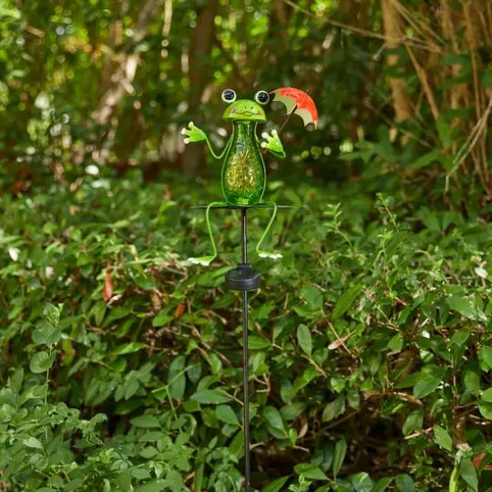 Glitzhome&reg; 39" Solar Lighted Frog Garden Stake {6}