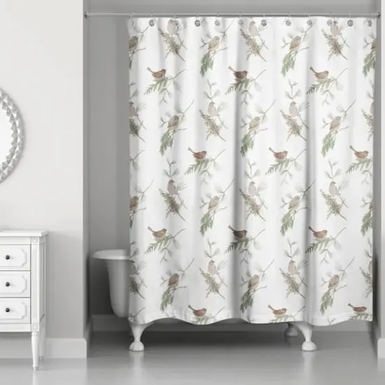 Pine & Birds on White Shower Curtain {1}