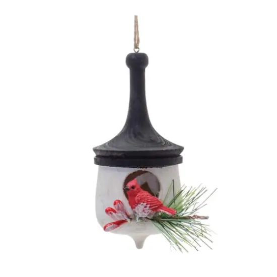 Wood Finial Birdhouse with Cardinal Ornaments Set {5}