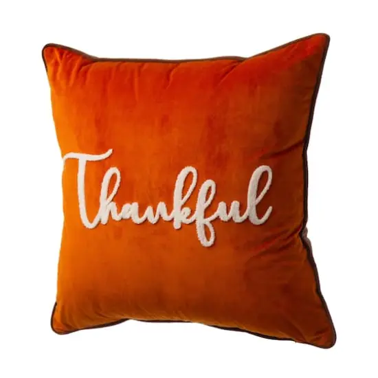 Glitzhome&reg; Orange Velvet Thankful Pillow Cover {1}